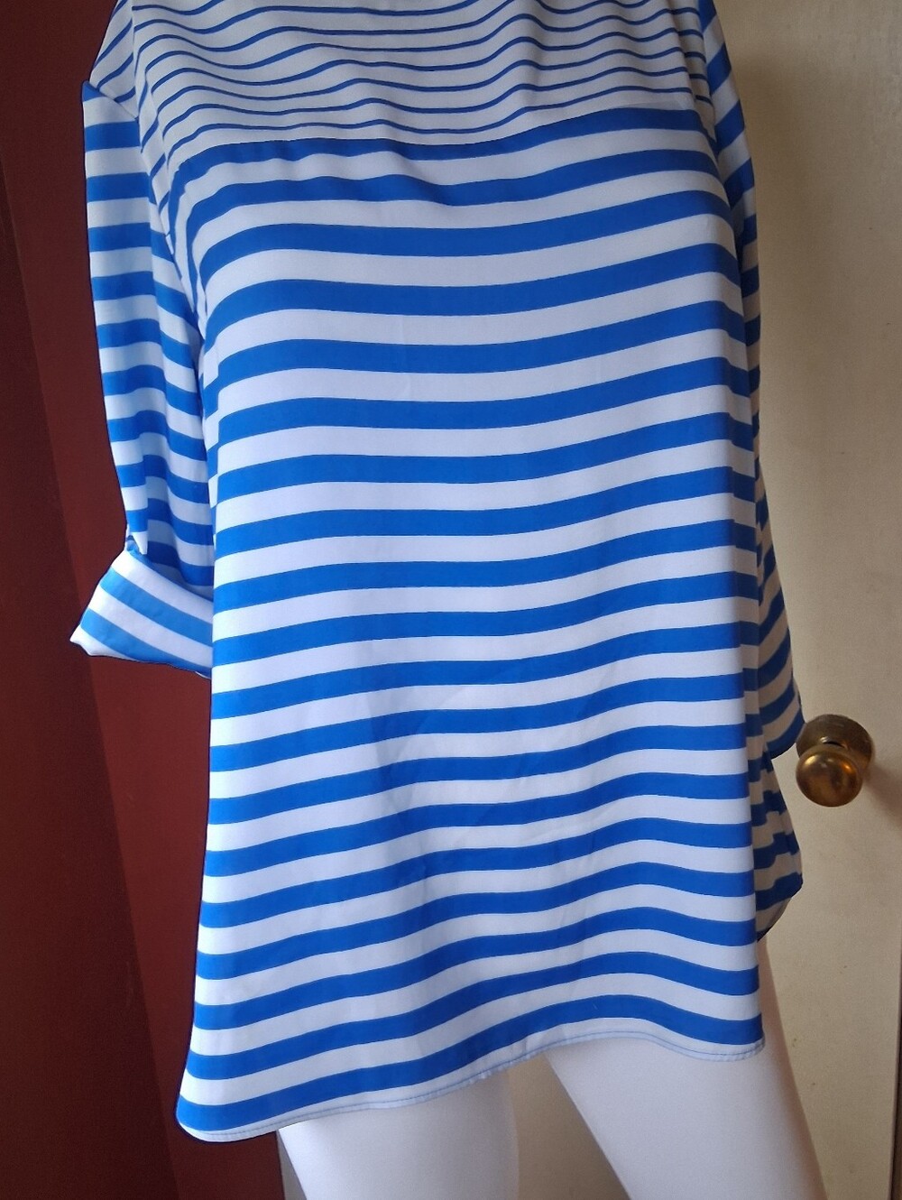 New York & Company Blue and White Striped Boatneck Tunic
